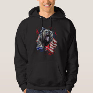 Grizzly Bear Grunge American Flag 4th Of July Patr Hoodie
