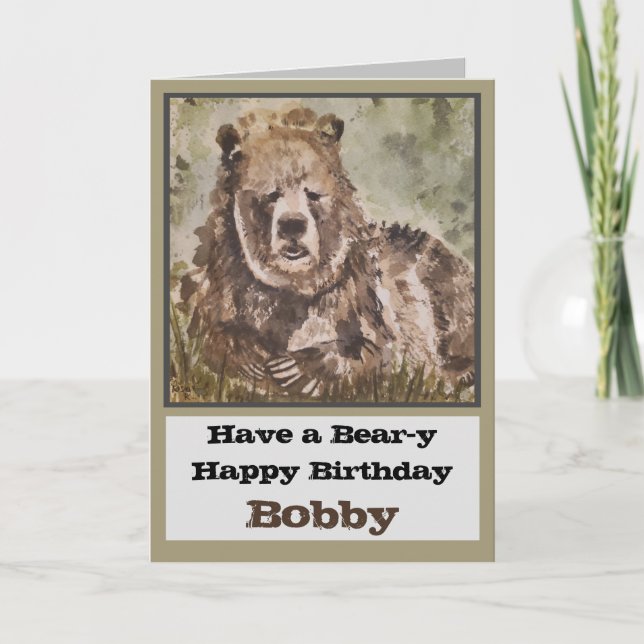 Grizzly Bear Happy Birthday Personalised Card (Front)