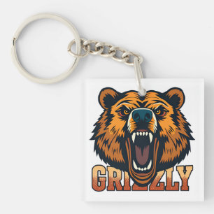 Grizzly Bear Head Emphasizing Power Key Ring
