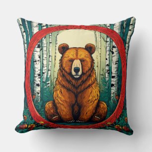 Grizzly Bear in a Birch Forest Cushion