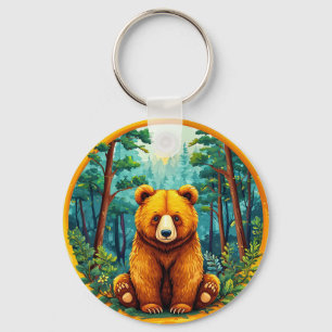 Grizzly Bear in a Forest Key Ring