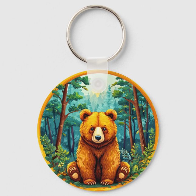 Grizzly Bear in a Forest Key Ring (Front)