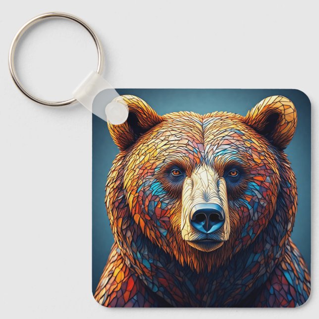 Grizzly Bear in Artistic Design Key Ring (Front)