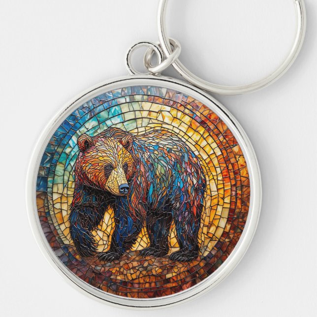 Grizzly Bear in Artistic Design Key Ring (Front)