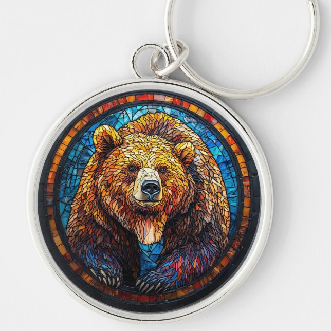 Grizzly Bear in Artistic Design Key Ring (Front)