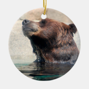 Grizzly Bear In The Water Ceramic Ornament