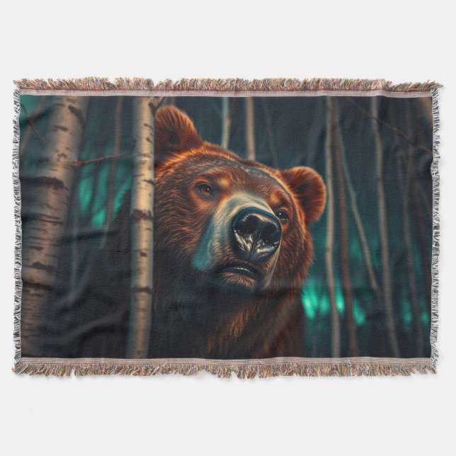Grizzly Bear in the Woods Throw Blanket (Front)