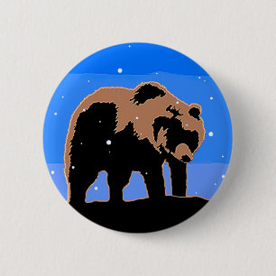 Grizzly Bear in Winter - Original Wildlife Art 6 Cm Round Badge