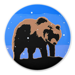 Grizzly Bear in Winter - Original Wildlife Art Ceramic Knob