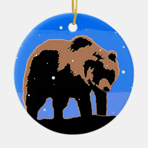 Grizzly Bear in Winter  - Original Wildlife Art Ceramic Ornament