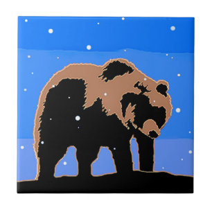 Grizzly Bear in Winter - Original Wildlife Art Ceramic Tile