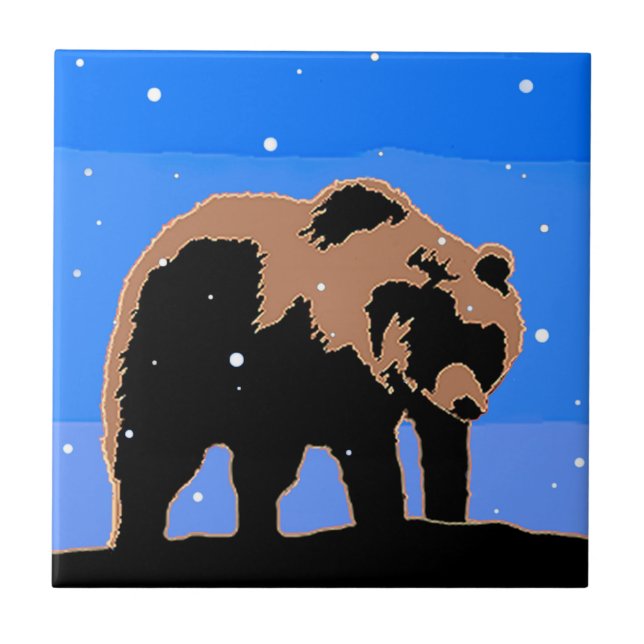 Grizzly Bear in Winter  - Original Wildlife Art Ceramic Tile (Front)