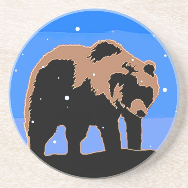 Grizzly Bear in Winter  - Original Wildlife Art Coaster (Front)