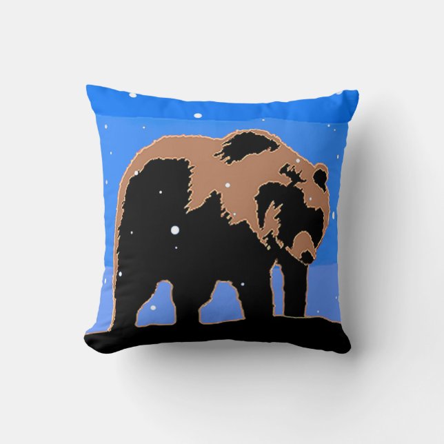 Grizzly Bear in Winter  - Original Wildlife Art Cushion (Front)