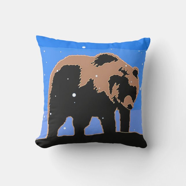 Grizzly Bear in Winter  - Original Wildlife Art Cushion (Front)