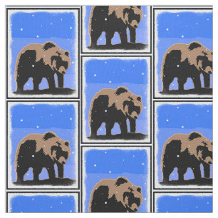Grizzly Bear in Winter - Original Wildlife Art Fabric