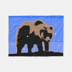 Grizzly Bear in Winter - Original Wildlife Art Fleece Blanket