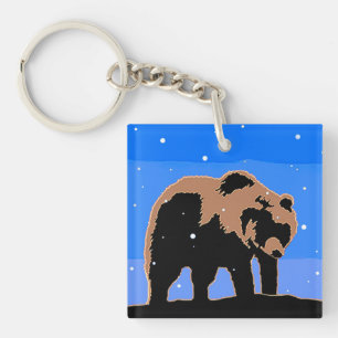 Grizzly Bear in Winter  - Original Wildlife Art Key Ring