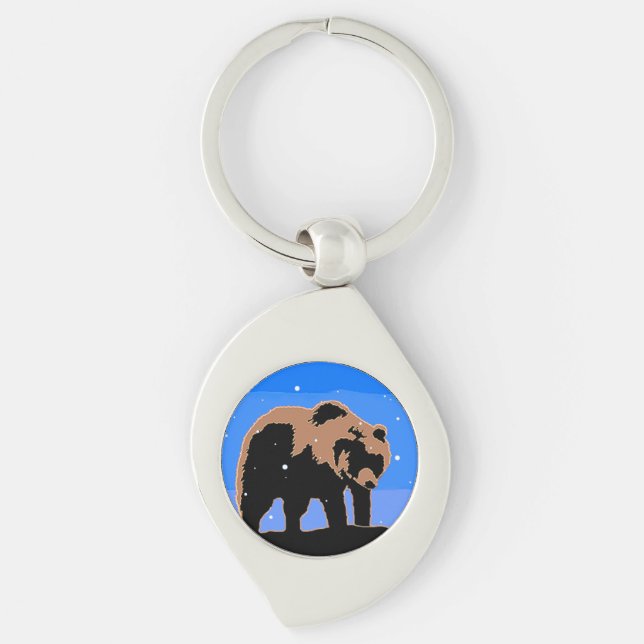 Grizzly Bear in Winter  - Original Wildlife Art Key Ring (Front)