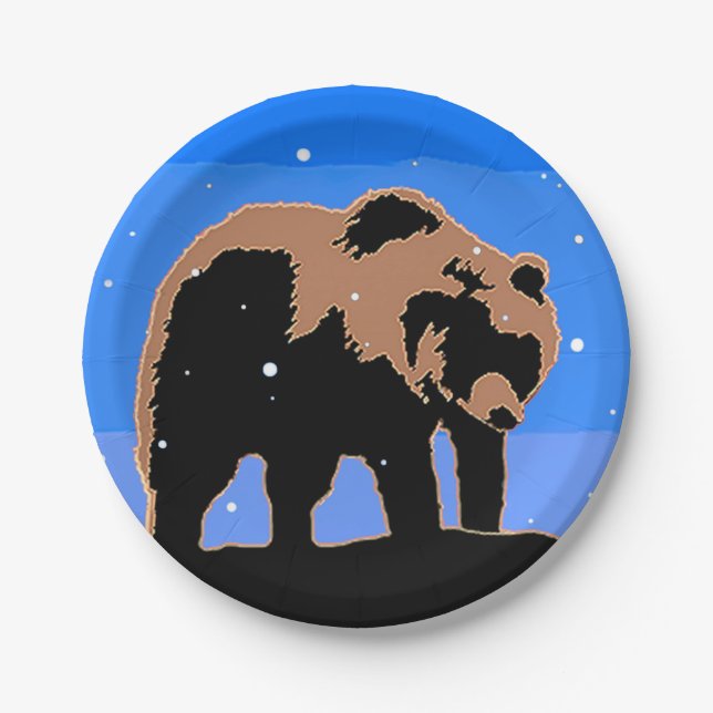 Grizzly Bear in Winter  - Original Wildlife Art Paper Plate (Front)