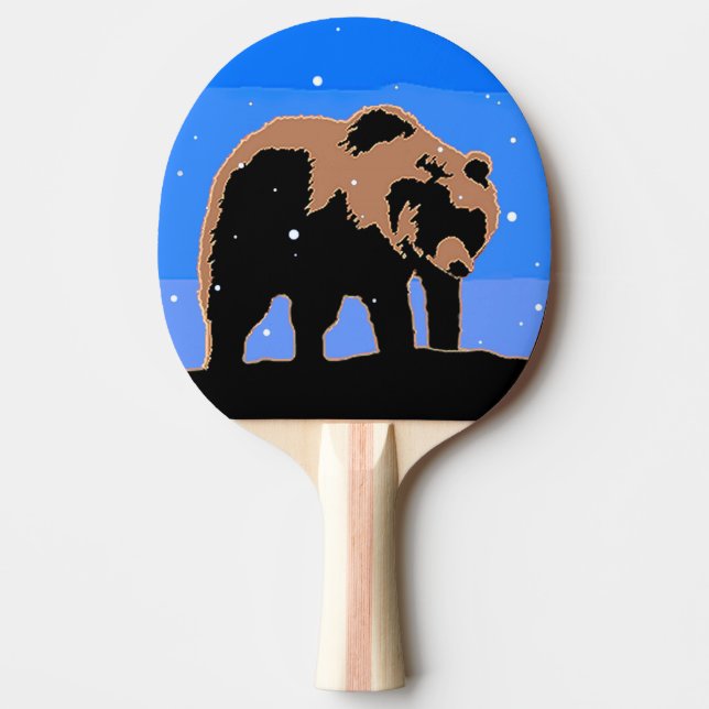Grizzly Bear in Winter  - Original Wildlife Art Ping Pong Paddle (Front)