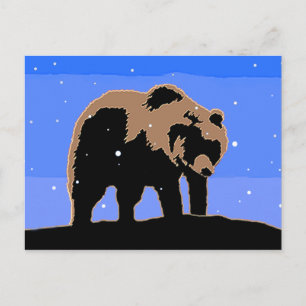 Grizzly Bear in Winter - Original Wildlife Art Postcard