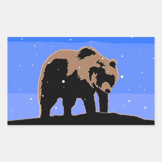 Grizzly Bear in Winter  - Original Wildlife Art Rectangular Sticker (Front)