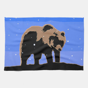 Grizzly Bear in Winter - Original Wildlife Art Tea Towel