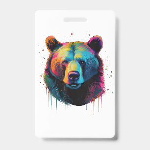 Grizzly Bear Lovers Pop Art Big Grizzly Bear ID Badge