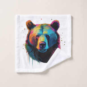 Grizzly Bear Lovers Pop Art Big Grizzly Bear Wash Cloth