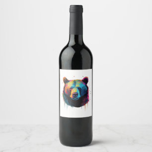 Grizzly Bear Lovers Pop Art Big Grizzly Bear Wine Label
