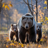 Grizzly Bear Mama and Cubs