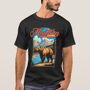 Grizzly Bear & Montana Mountains Vintage 70s Vibe T-Shirt