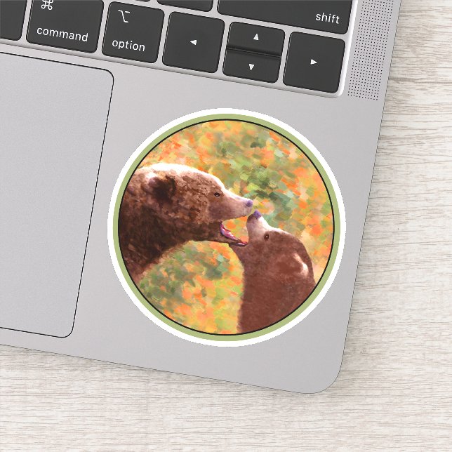 Grizzly Bear Mum and Cub Painting Wildlife Art (Detail)