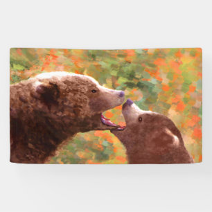 Grizzly Bear Mum and Cub Painting - Wildlife Art Banner