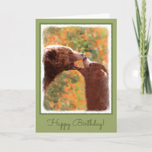 Grizzly Bear Mum and Cub Painting - Wildlife Art Card