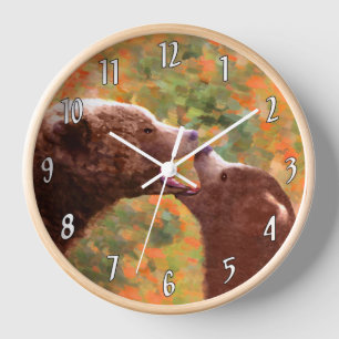 Grizzly Bear Mum and Cub Painting Wildlife Art Clock