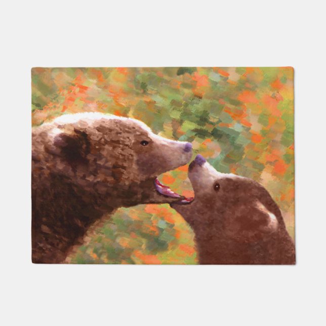 Grizzly Bear Mum and Cub Painting - Wildlife Art Doormat (Front)