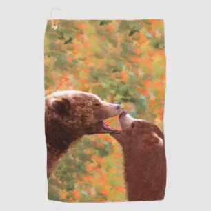 Grizzly Bear Mum and Cub Painting - Wildlife Art Golf Towel