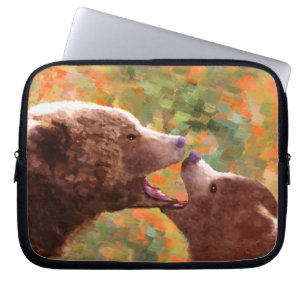 Grizzly Bear Mum and Cub Painting - Wildlife Art Laptop Sleeve