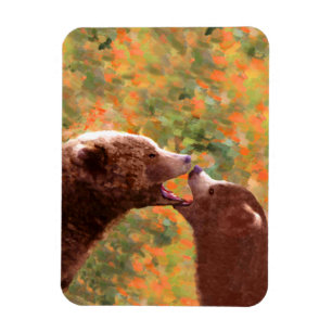 Grizzly Bear Mum and Cub Painting - Wildlife Art Magnet
