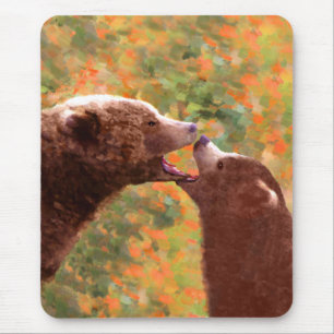 Grizzly Bear Mum and Cub Painting - Wildlife Art Mouse Pad