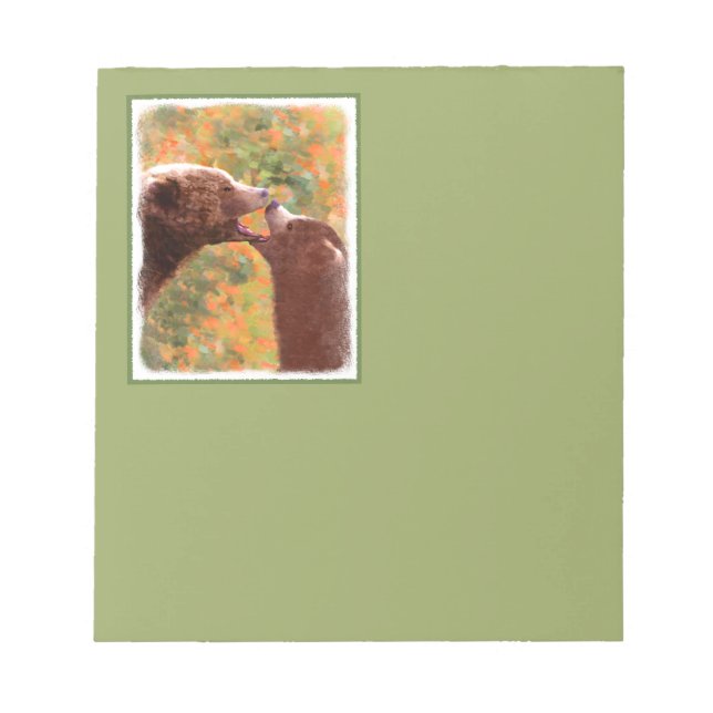 Grizzly Bear Mum and Cub Painting - Wildlife Art Notepad (Front)
