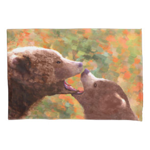 Grizzly Bear Mum and Cub Painting - Wildlife Art Pillowcase