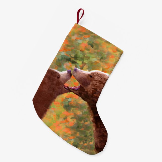 Grizzly Bear Mum and Cub Painting - Wildlife Art Small Christmas Stocking (Front (Hanging))