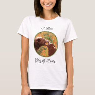 Grizzly Bear Mum and Cub Painting Wildlife Art T-Shirt