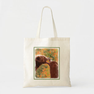 Grizzly Bear Mum and Cub Painting - Wildlife Art Tote Bag