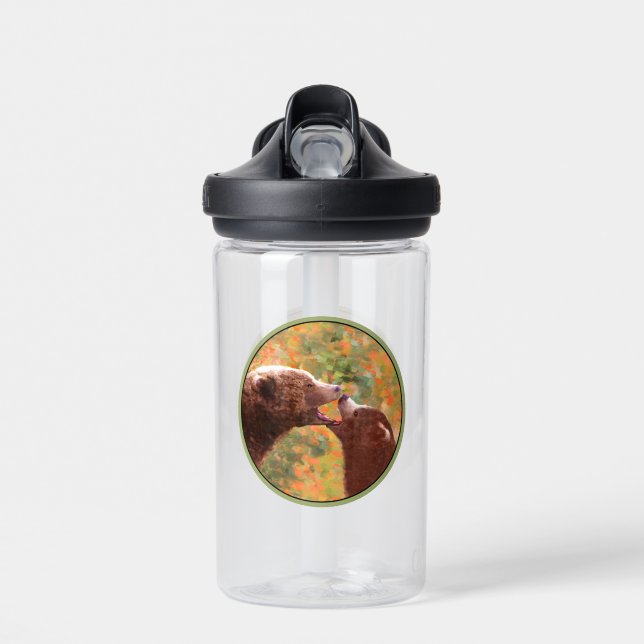 Grizzly Bear Mum and Cub Painting Wildlife Art Water Bottle (Front)