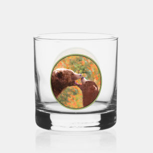 Grizzly Bear Mum and Cub Painting Wildlife Art Whiskey Glass