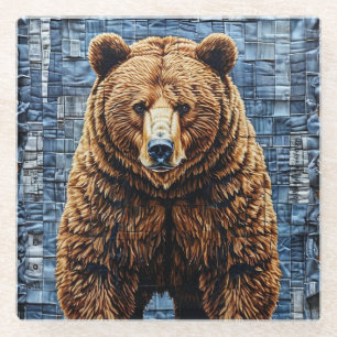 🐻 Grizzly Bear Nature Glass Drink Coaster 🌲